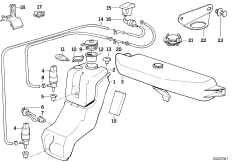 Детали стеклоомывателя для BMW E34 M5 3.6 S38 (схема запасных частей)