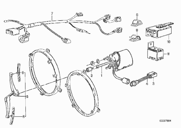 Детали системы омывателей фар для BMW E12 525 M30 (схема запчастей)