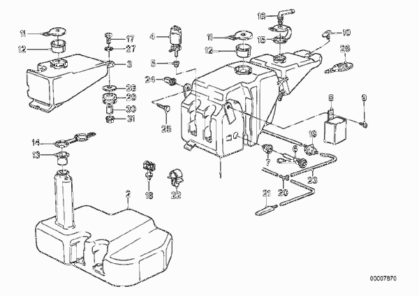 система омывателей фар для BMW E28 524d M21 (схема запчастей)