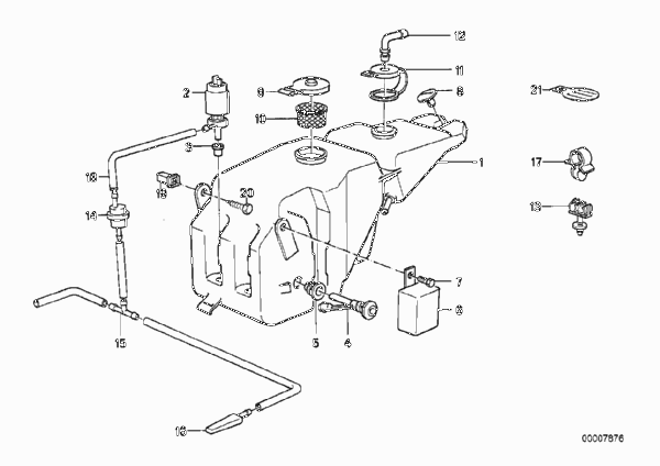 Детали системы омывателей фар для BMW E28 M5 S38 (схема запчастей)