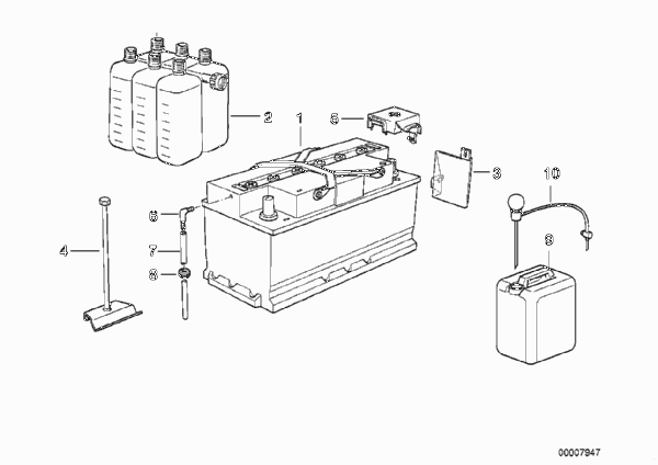 Фирменн.аккумулятор BMW без электролита для BMW E38 L7 M73N (схема запчастей)