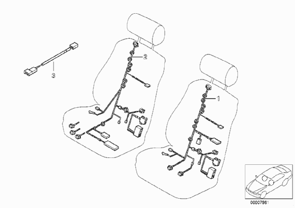 Провода спортивного сиденья с э/приводом для BMW E39 540i M62 (схема запчастей)