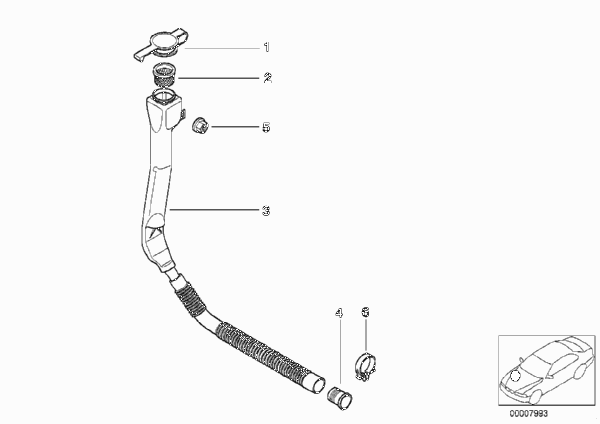 Наливной канал бачка стеклоомывателя для BMW E39 M5 S62 (схема запчастей)