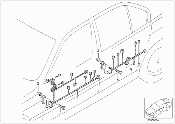Жгуты проводов двери для BMW E60N 525d M57N2 (схема запчастей)