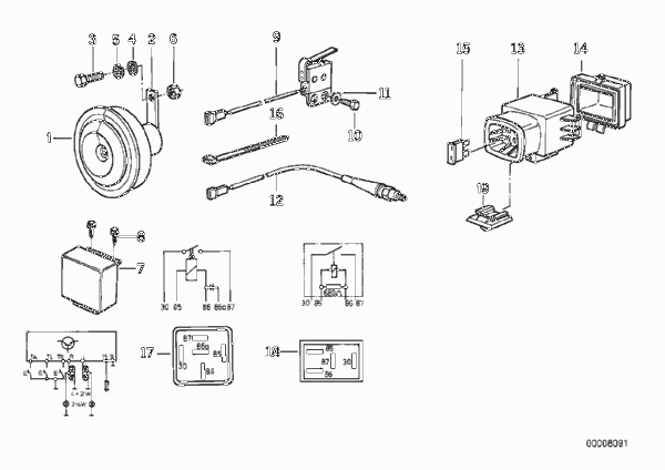 Сирена/реле/разл.переключатели для MOTO 2473 R 80 R 91 0 (схема запчастей)
