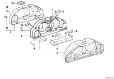 Детали комбинации приборов для BMW E32 750i M70 (схема запасных частей)
