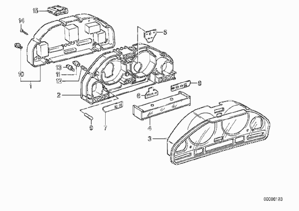 Детали комбинации приборов для BMW E34 525i M20 (схема запчастей)