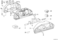 Детали комбинации приборов для BMW E32 730iL M60 (схема запасных частей)
