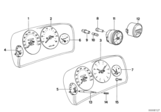 Контрольные приборы для BMW E12 520i M20 (схема запасных частей)