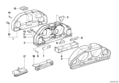 Детали комбинации приборов для BMW E34 520i M50 (схема запасных частей)