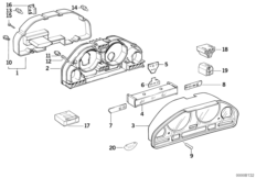 Детали комбинации приборов для BMW E34 518i M43 (схема запасных частей)