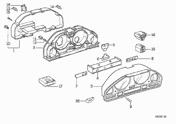 Детали комбинации приборов для BMW E34 525tds M51 (схема запчастей)