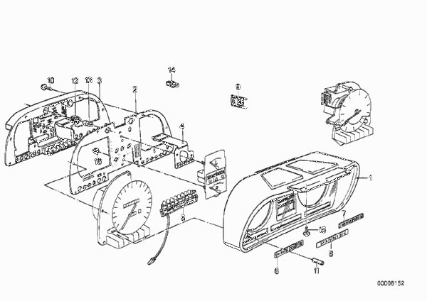 Детали комбинации приборов для BMW E23 728i M30 (схема запчастей)