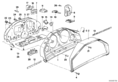 Детали комбинации приборов для BMW E30 318i M10 (схема запасных частей)