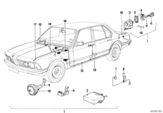 система охранной сигнализации для BMW E23 732i M30 (схема запасных частей)
