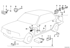 система охранной сигнализации для BMW E23 728iS M30 (схема запасных частей)