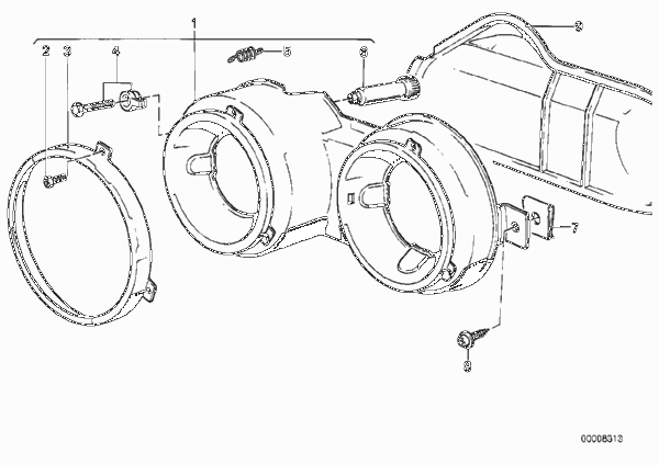 Детали фары для BMW E12 520i M20 (схема запчастей)