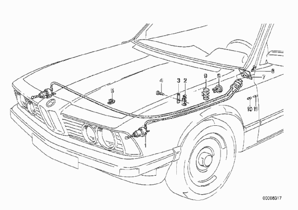 регулировка угла наклона фар для BMW E23 730 M30 (схема запчастей)