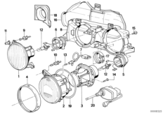 Детали фары для BMW E32 730i M30 (схема запасных частей)