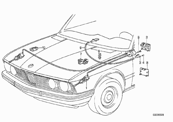 регулировка угла наклона фар для BMW E28 518 M10 (схема запчастей)