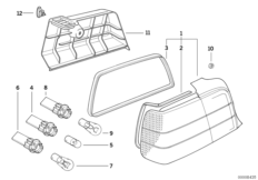 Блок задних фонарей для BMW E36 M3 S50 (схема запасных частей)