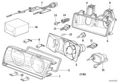Детали фары ZKW для BMW E36 323i M52 (схема запасных частей)