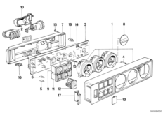Панель управления отопителя Behr для BMW E32 735i M30 (схема запасных частей)