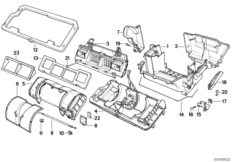 Детали корпуса отопителя/с микрофильтром для BMW E34 520i M50 (схема запасных частей)