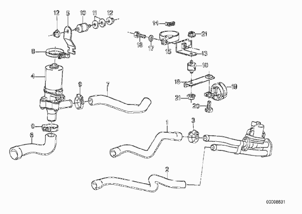 Дополнит.водяная помпа/водяной шланг для BMW E30 324td M21 (схема запчастей)