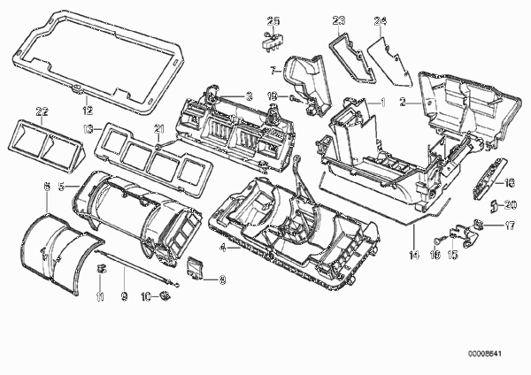 Детали корпуса автомат.сист.кондиционир. для BMW E34 520i M20 (схема запчастей)