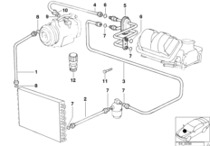 Трубопроводы хладагента для BMW E34 520i M50 (схема запасных частей)