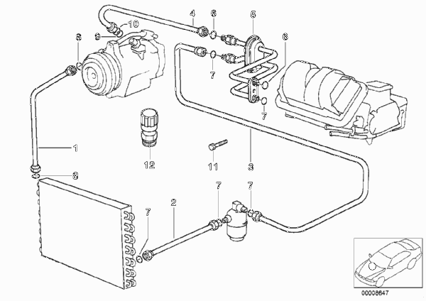 Трубопроводы хладагента для BMW E34 M5 3.6 S38 (схема запчастей)