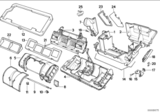 Детали корпуса кондиционера для BMW E34 535i M30 (схема запасных частей)