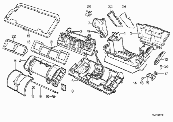 Детали корпуса кондиционера/микрофильтр для BMW E34 525td M51 (схема запчастей)