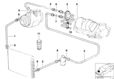 Трубопроводы хладагента для BMW E36 325i M50 (схема запасных частей)