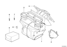 Детали корпуса отопителя Behr для BMW E36 316i 1.9 M43 (схема запасных частей)