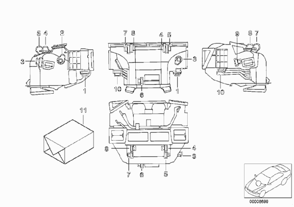 Сервопривод автом.сист.кондиционирования для BMW E38 750iL M73N (схема запчастей)