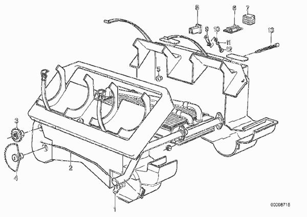Детали отопителя для BMW E12 520i M10 (схема запчастей)