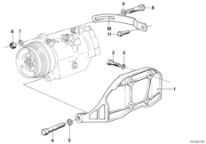 Компрессор кондиционера дополн.элементы для BMW E12 520 M20 (схема запасных частей)