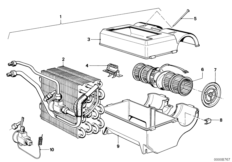 Детали кондиционера для BMW E12 520i M20 (схема запасных частей)