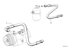 Трубопроводы хладагента для BMW E12 520i M10 (схема запасных частей)