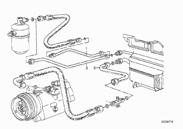 Трубопровод хладагента для BMW E12 520 M10 (схема запчастей)