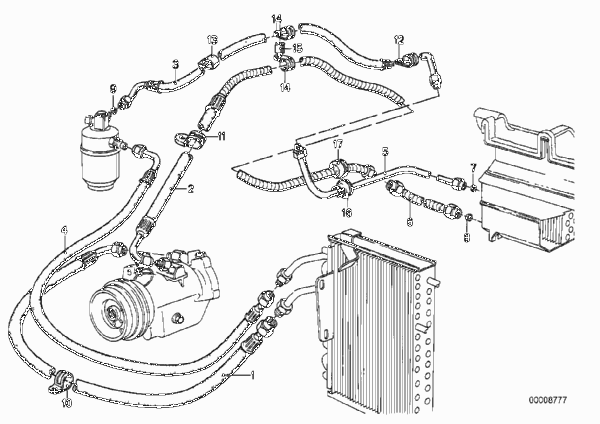 Трубопровод хладагента для BMW E12 525 M30 (схема запчастей)