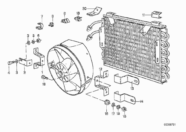 Конденсатор кондиционера и доп.элементы для BMW E12 528 M30 (схема запчастей)