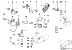 Бачок осушителя/пневмоперекл./мел.детали для BMW E30 325e M20 (схема запасных частей)