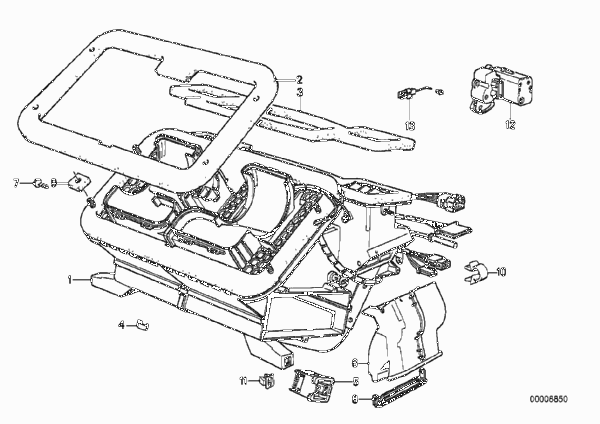 Детали корпуса отопителя/с микрофильтром для BMW E30 323i M20 (схема запчастей)