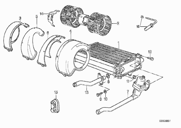 Нагревательный элемент/вентилятор для BMW Z1 Z1 M20 (схема запчастей)