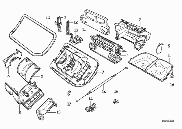Детали корпуса кондиционера для BMW E36 318tds M41 (схема запчастей)