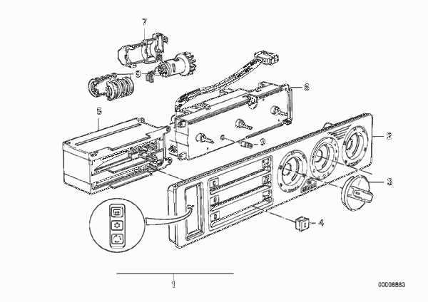 Панель упр.кондиционера с микрофильтром для BMW E34 525i M50 (схема запчастей)