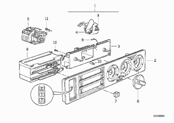 Панель управления кондиционера для BMW E34 525ix M50 (схема запчастей)
